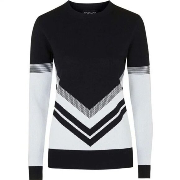 🍋3 for $20🍋 TOPSHOP Black & Off-White Chevron Colorblock Stretch Sweater Size S - Picture 1 of 8